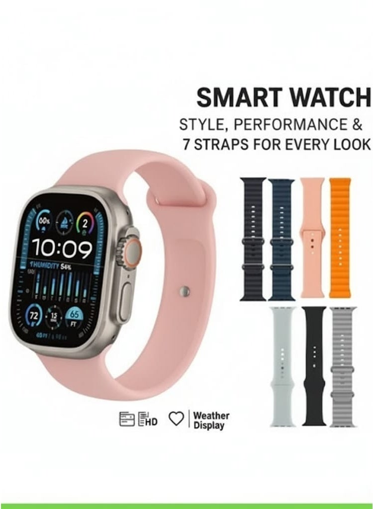 الذاكرة السريعة ساعة ذكية ULTRA  شاشة كاملة لحساب السعرات الحرارية و استقبال الرسائل و المكالمات و تدعم اللغة العربية-  ذهبي - Image 4