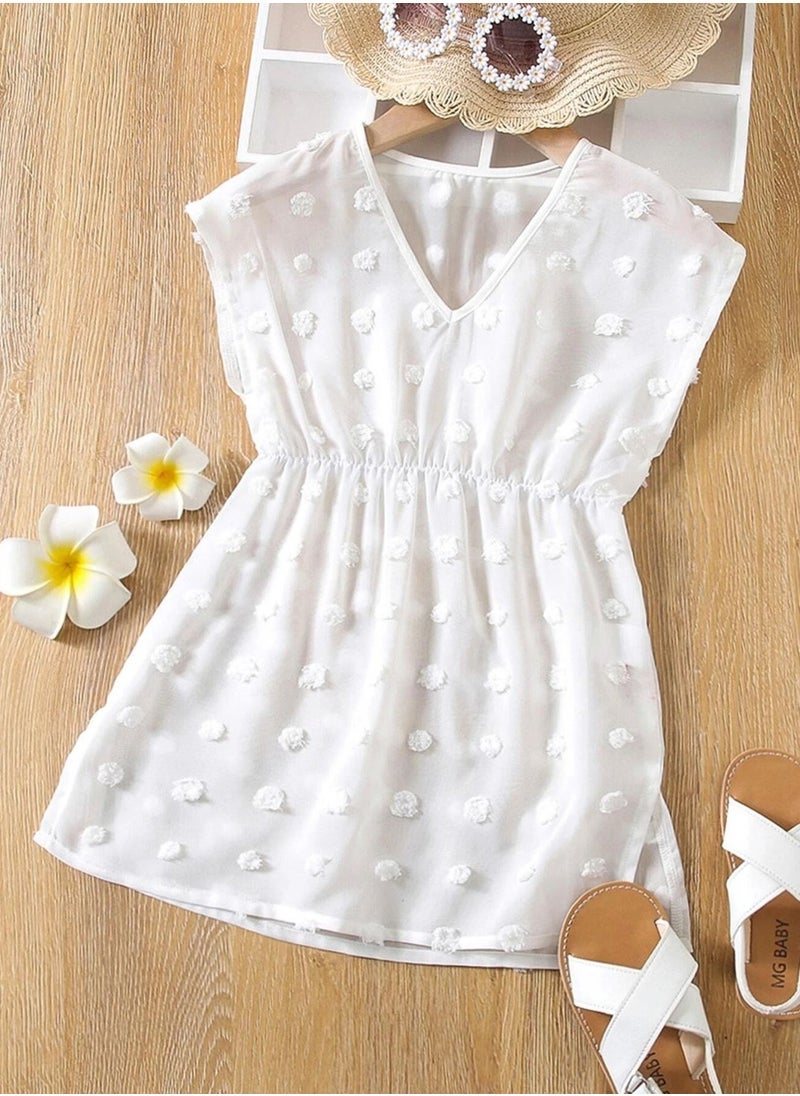 NADANBAO Girls White Cashew Swimsuit One Piece Beachwear Cover Up  - Image 1