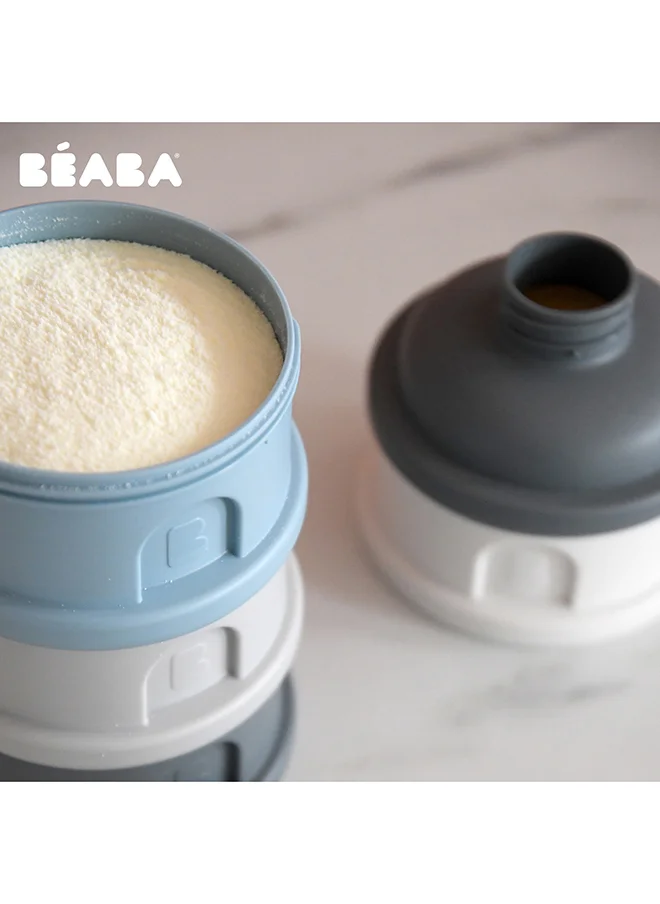 BEABA Formula Milk Container, 4 Compartments, Mineral Grey And Blue