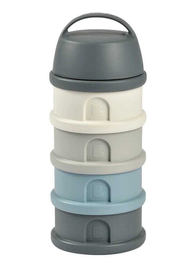 BEABA Formula Milk Container, 4 Compartments, Mineral Grey And Blue