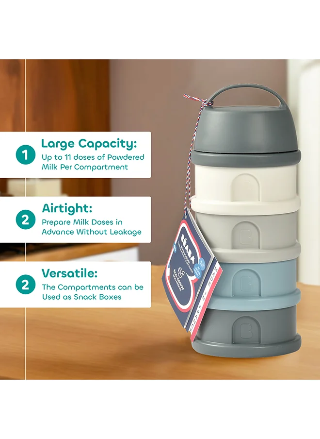 BEABA Formula Milk Container, 4 Compartments, Mineral Grey And Blue