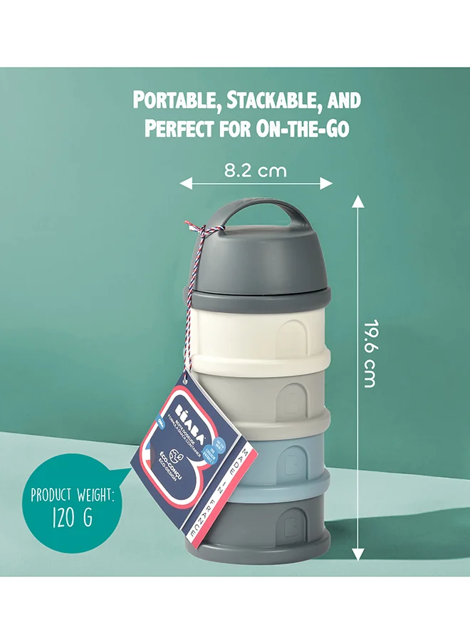 BEABA Formula Milk Container, 4 Compartments, Mineral Grey And Blue