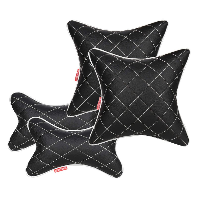 AUTOFIT Car Neck Pillow and Cushions for Driving | Car Head and Back Support | Usefull for Long Drives (Set of 4, Black and Silver) - Image 4