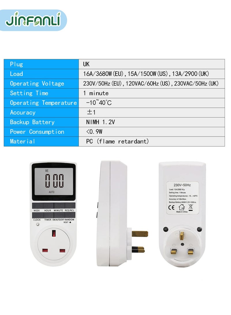 JINFANLI Digital Timer Switch Socket Digital Electronic Timer Switch LCD Display Plug-in Programmable Time Switch Energy Saving Intelligent Electronic Timing Socket - Image 5