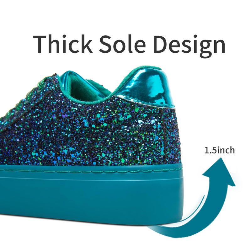 Jeekopeg Glitter Platform Sneakers Women Casual Sequin Sparkly Shoes Bling Thick Sole Walking Shoes Shiny Sequin Wedding Sneakers for Lady(Green Glitter,US9) - Image 5
