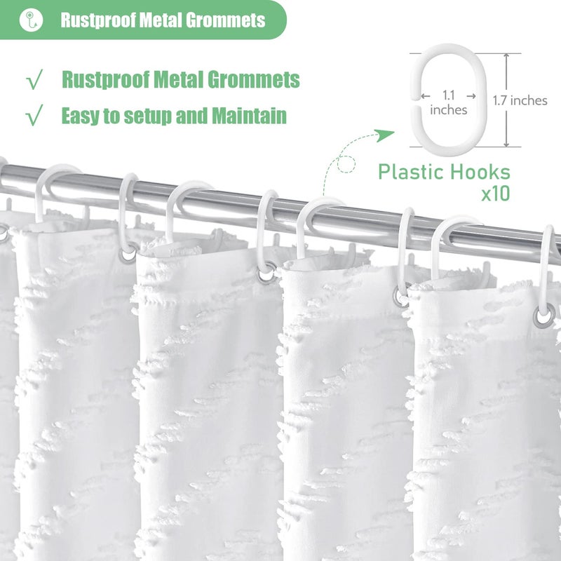 Dynamene ستارة دش دش Dynamene STALL 54 × 78 بوصة بوهو معنقدة شيفرون ستائر دش مخططة للحمام بسيارات قماشية دش ثقيلة الحد الأدنى مع 10 خطافات قابلة للغسل أبيض - Image 4