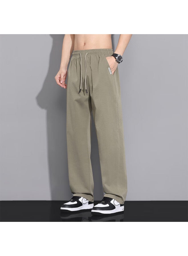 Vuug Ice Silk Curved Knife Pants For Men, Summer Lightweight Sports Breathable Mesh Casual Trousers, 3XL Army Gree - Image 2