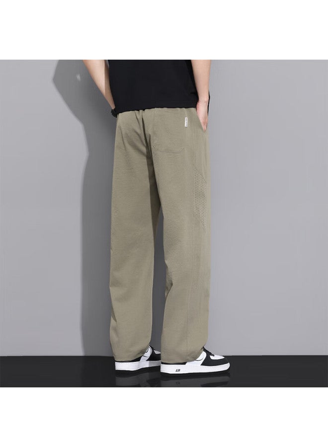 Vuug Ice Silk Curved Knife Pants For Men, Summer Lightweight Sports Breathable Mesh Casual Trousers, 3XL Army Gree - Image 1
