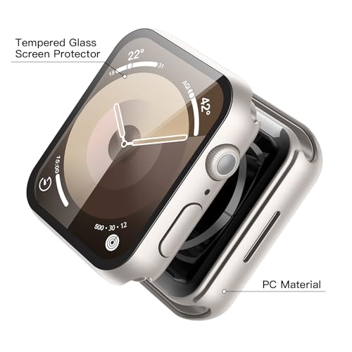 Misxi 2 Pack Hard PC Case with Tempered Glass Screen Protector Compatible with Apple Watch Series 9 Series 8 Series 7 41mm, Anti-Drop Scratch Resistant Lightweight Cover for iWatch, 2 Starlight - Image 3