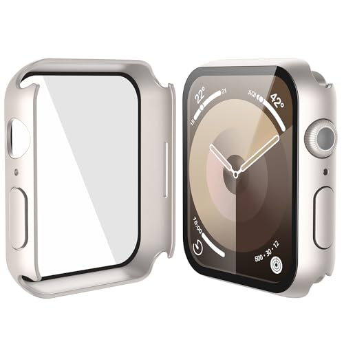 Misxi 2 Pack Hard PC Case with Tempered Glass Screen Protector Compatible with Apple Watch Series 9 Series 8 Series 7 41mm, Anti-Drop Scratch Resistant Lightweight Cover for iWatch, 2 Starlight - Image 5