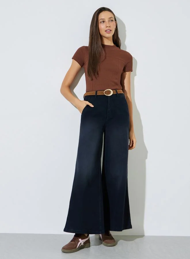 ستايلي Brown Ribbed Round Neck Fitted T-Shirt
