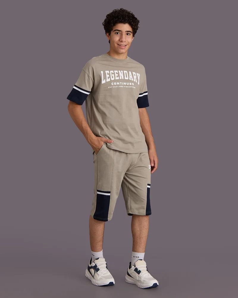 REDTAG Senior Boys Beige Printed Casual Set