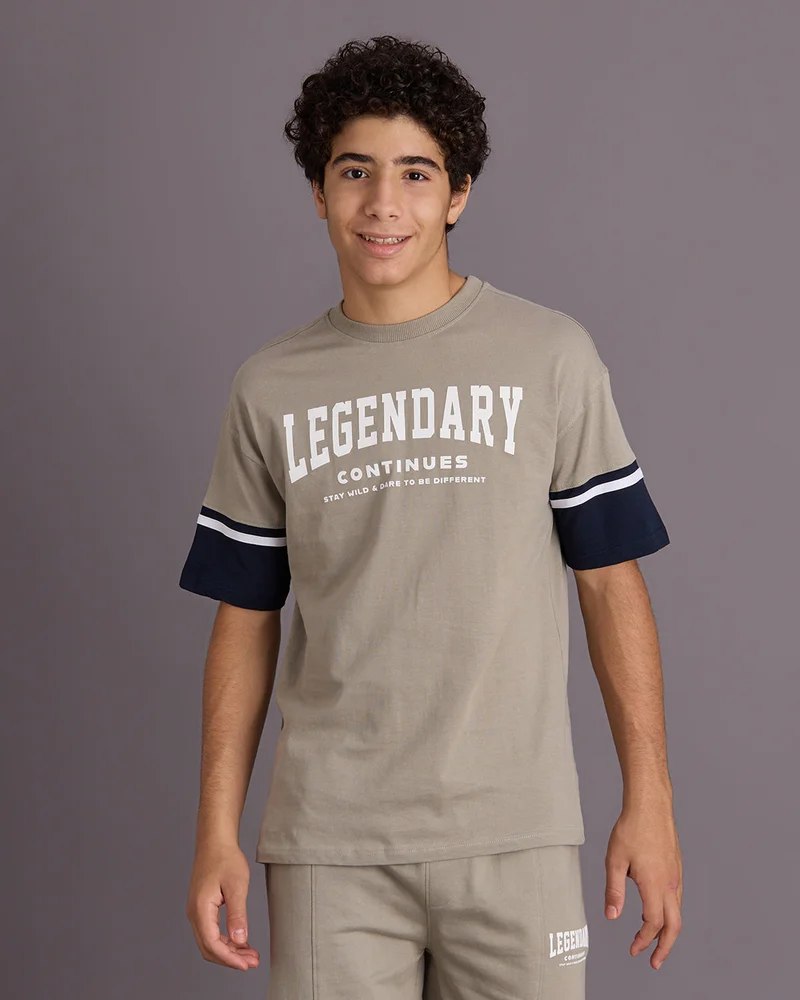 REDTAG Senior Boys Beige Printed Casual Set