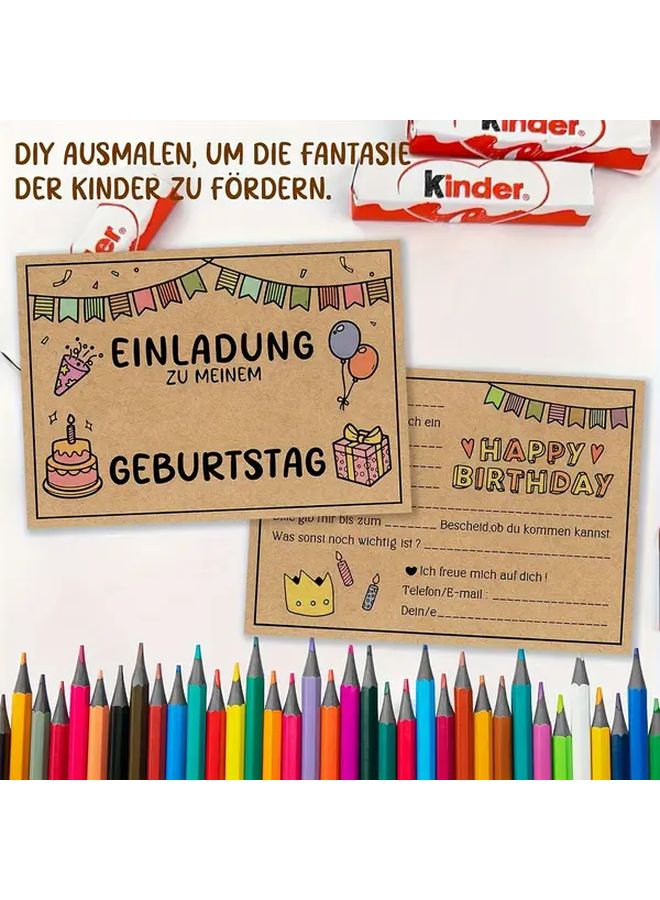 Kraft Paper German Invitation Cards 15 Pieces DIY Handmade Birthday Party Invitations - Image 3