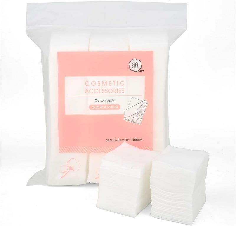 1000PCS Ultra Thin Makeup Remover Cotton Pads Perfect for Face Lips Eyes Nails Polish Makeup Remover Cleansing and Daily Skin Care Square Lint