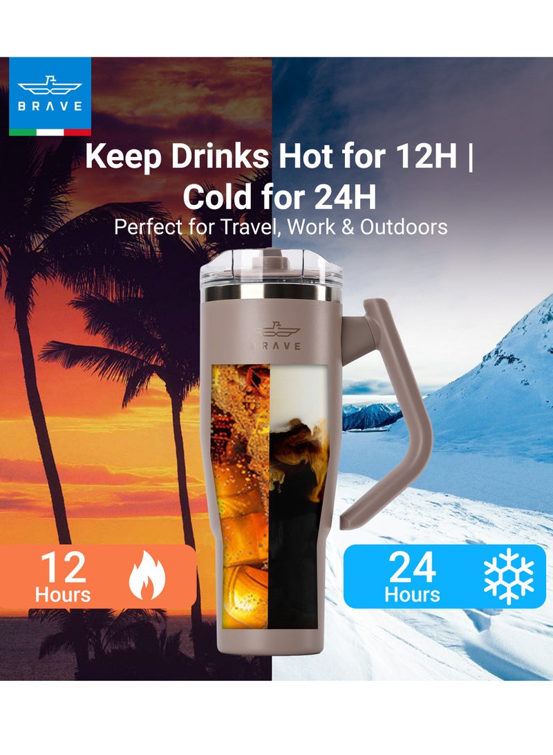 بريف تمب جارد تمبلر ١٢٠٠ml - ١٨/٨ ستانلس ستيل ترافل ماج، ثيرمال كوفي كوب، ٢-إن-١ ليكبروف ليد وذ سترو & روتيتينج هاندل، إنسوليتد هوت & كولد بيفيريج ماج، كار كب هولدر كومباتيبل، ديورابل & ريوسابل كوفي ترافل ماج (دارك كوفي براون) - Image 2