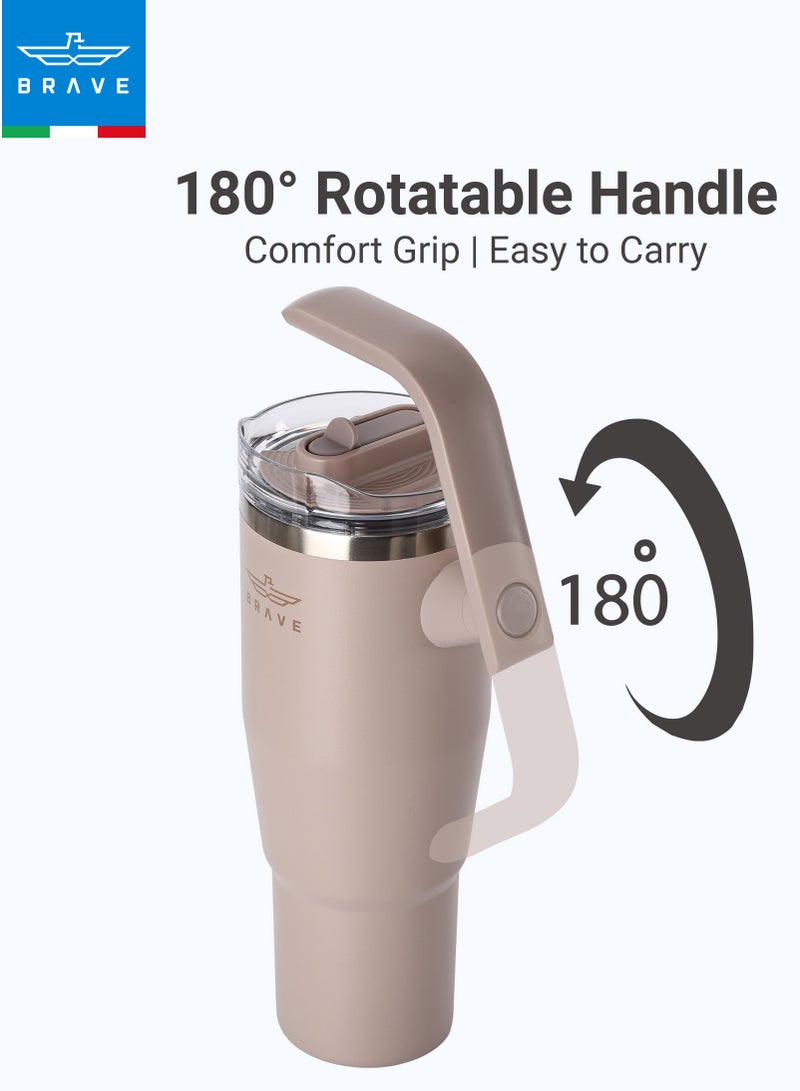 بريف تمب جارد تمبلر ١٢٠٠ml - ١٨/٨ ستانلس ستيل ترافل ماج، ثيرمال كوفي كوب، ٢-إن-١ ليكبروف ليد وذ سترو & روتيتينج هاندل، إنسوليتد هوت & كولد بيفيريج ماج، كار كب هولدر كومباتيبل، ديورابل & ريوسابل كوفي ترافل ماج (دارك كوفي براون) - Image 5