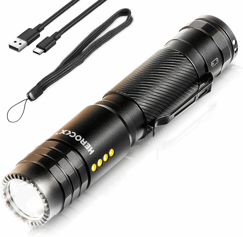 HEROCKX 1800mAh Flashlight Rechargeable LED Flashlights High Lumens, 1000 Lumens Super Bright Tactical Handheld Flashlight powerful, Zoomable, Waterproof, Long Lasting Flashlight for Hiking Camping Gift - Image 1