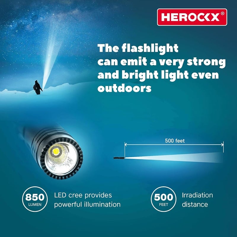HEROCKX 1800mAh Flashlight Rechargeable LED Flashlights High Lumens, 1000 Lumens Super Bright Tactical Handheld Flashlight powerful, Zoomable, Waterproof, Long Lasting Flashlight for Hiking Camping Gift - Image 2