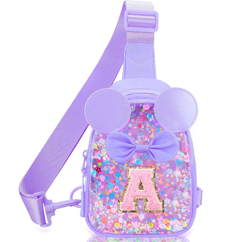 Kejea Initial Sling Bag for Girls - 3-7 Year Old Girl Birthday Gifts, Clear Letter Small Crossbody Bag Purses Toddler Kid Gifts Stuff Purple A - Image 1