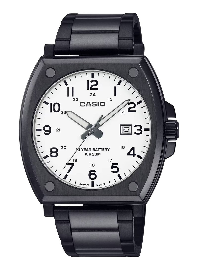CASIO ساعة يد للرجال مقاومة للماء بتقنية الكوارتز بقرص أبيض من الفولاذ المقاوم للصدأ MTP-E715D-7AVDF