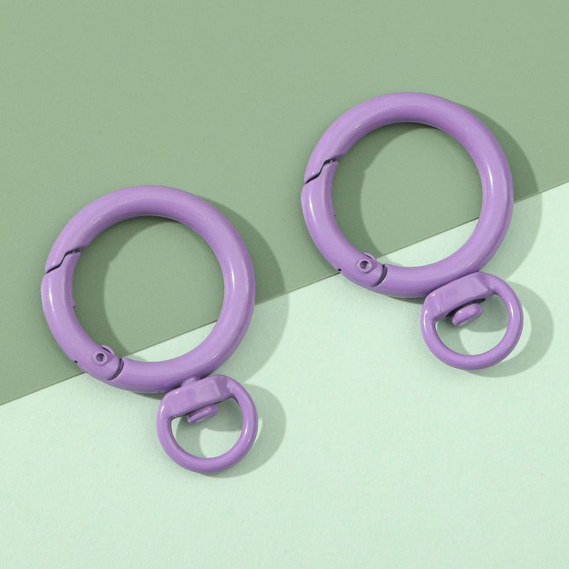 Japanese and Korean color alloy paint round 360 degree activity spring buckle DIY key chain accessories bag jewelry hanging buckle Purple 2/bag 