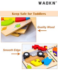 WAOKN 4Pcs 3D Wooden Jigsaw Puzzles for Toddlers Kids Preschool Educational Learning Toys for Toddlers 1-3,Baby Wooden Puzzles for 1 2 3 4 Year Old,Montessori Toys Gifts for Toddlers Boys Girls  - Image 4