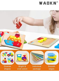 WAOKN 4Pcs 3D Wooden Jigsaw Puzzles for Toddlers Kids Preschool Educational Learning Toys for Toddlers 1-3,Baby Wooden Puzzles for 1 2 3 4 Year Old,Montessori Toys Gifts for Toddlers Boys Girls  - Image 3