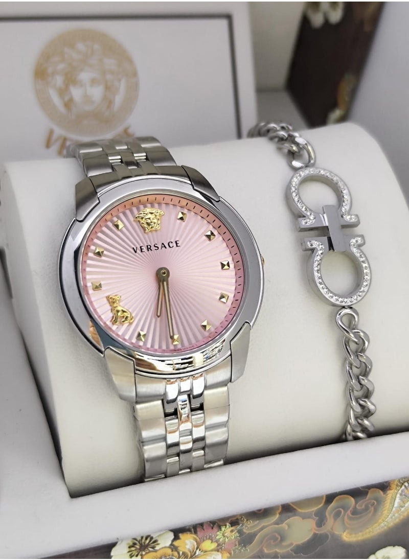 Versace Jeans - Versace Audrey Women's Stainless Steel Sapphire Glass Quartz Watch 38 mm Swiss Watch with Steel Bracelet and Versace Agency Box - Image 1