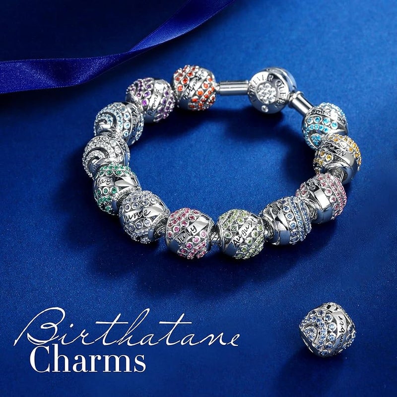 فور إيفر كوين FOREVER QUEEN Birthstone Charms for Charms Bracelet- 925 Sterling Silver Bead Openwork Charms, Happy Birthday Charms for Bracelet and Necklace Valentine's Day Mother's Day Gift - Image 3