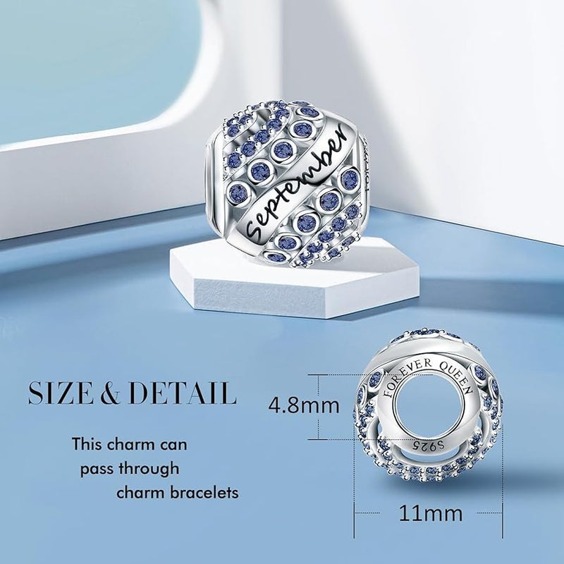 فور إيفر كوين FOREVER QUEEN Birthstone Charms for Charms Bracelet- 925 Sterling Silver Bead Openwork Charms, Happy Birthday Charms for Bracelet and Necklace Valentine's Day Mother's Day Gift - Image 2