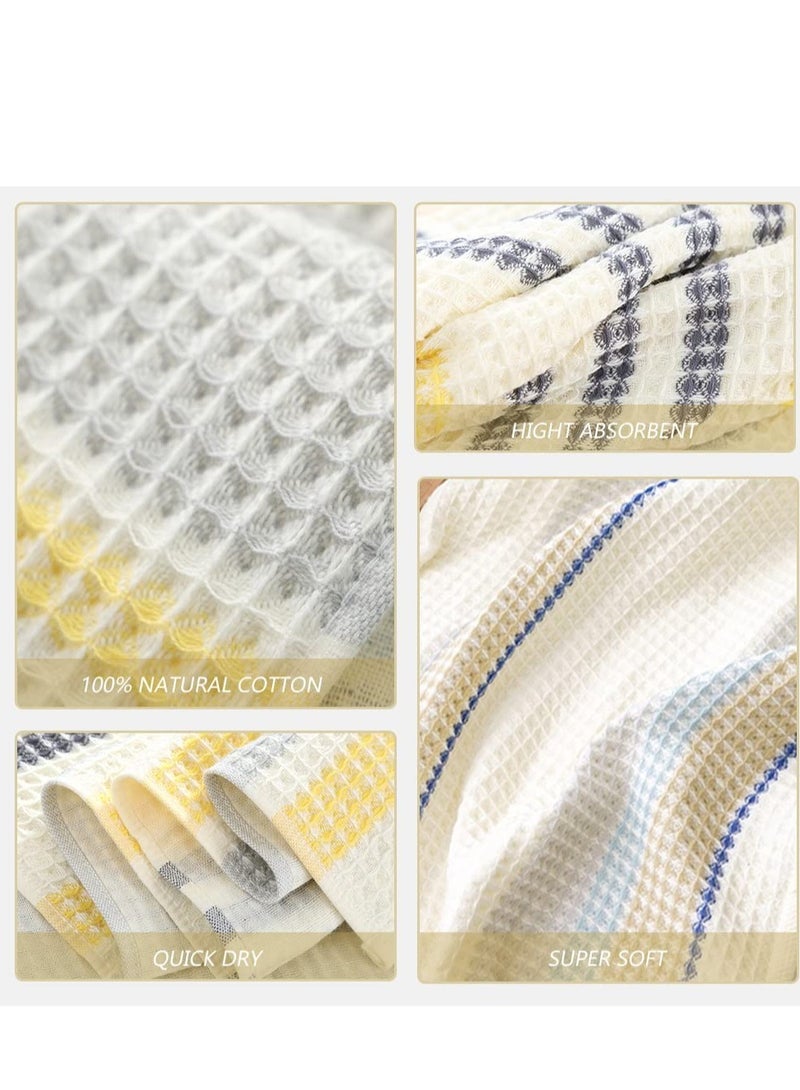 Striped Cotton Towel Set - Quick Drying Yellow, Grey & Black - 1 Bath Towel, 1 Hand Towel, 1 Washcloth - Ultra Soft, Lightweight & Absorbent for Home & Travel Use - Image 2