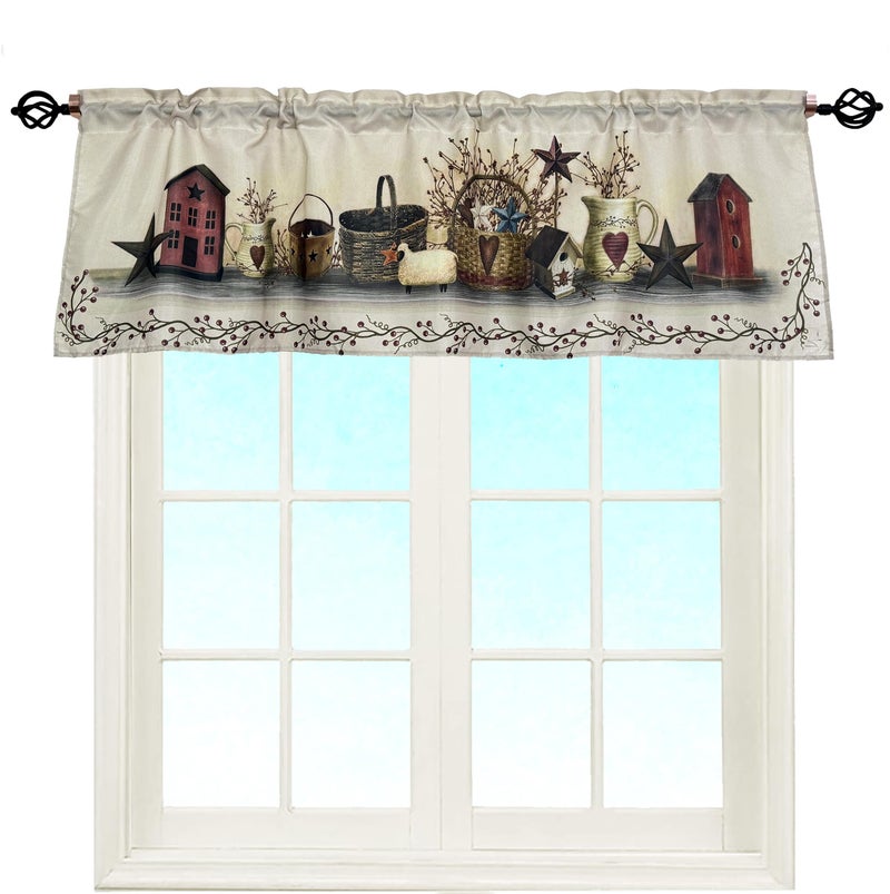 EZ.enjoy Country Hearts and Stars Window Curtain Valance for Decorative Rod Pocket 58 X 18 Inches - Image 1