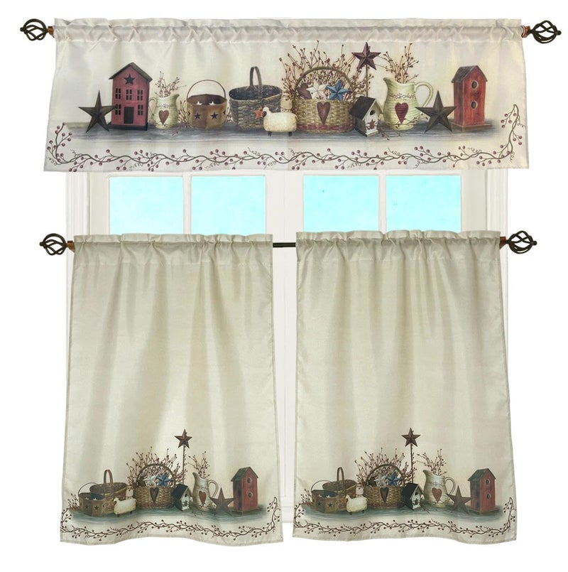 EZ.enjoy Country Hearts and Stars Window Curtain Valance for Decorative Rod Pocket 58 X 18 Inches - Image 2