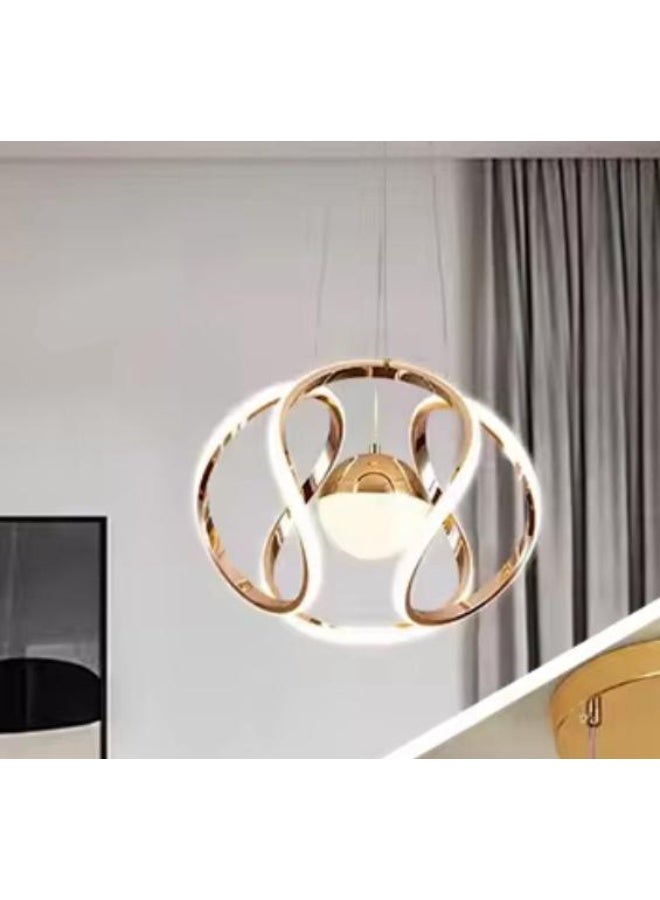 المفتاحة مصباح LED حديث معلق - ثريا ذهبية لولبية فاخرة لغرفة المعيشة أو الطعام أو غرفة النوم | مصباح سقف عصري بارتفاع قابل للتعديل وتصميم موفر للطاقة - Image 1