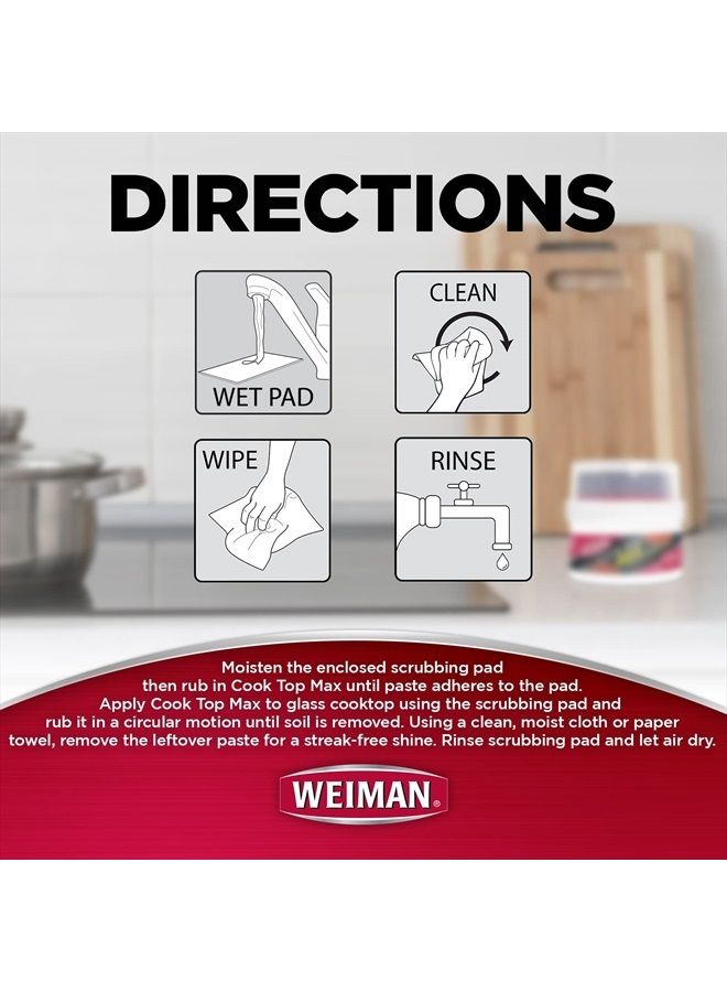Weiman منظف سطح الطهي ماكس - 9 أونصة - يزيل بسهولة الطعام المحروق والشحوم والعلامات المائية، ويترك سطح الطهي الزجاجي الخاص بك لامعًا - Image 4