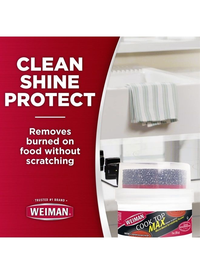 Weiman منظف سطح الطهي ماكس - 9 أونصة - يزيل بسهولة الطعام المحروق والشحوم والعلامات المائية، ويترك سطح الطهي الزجاجي الخاص بك لامعًا - Image 2