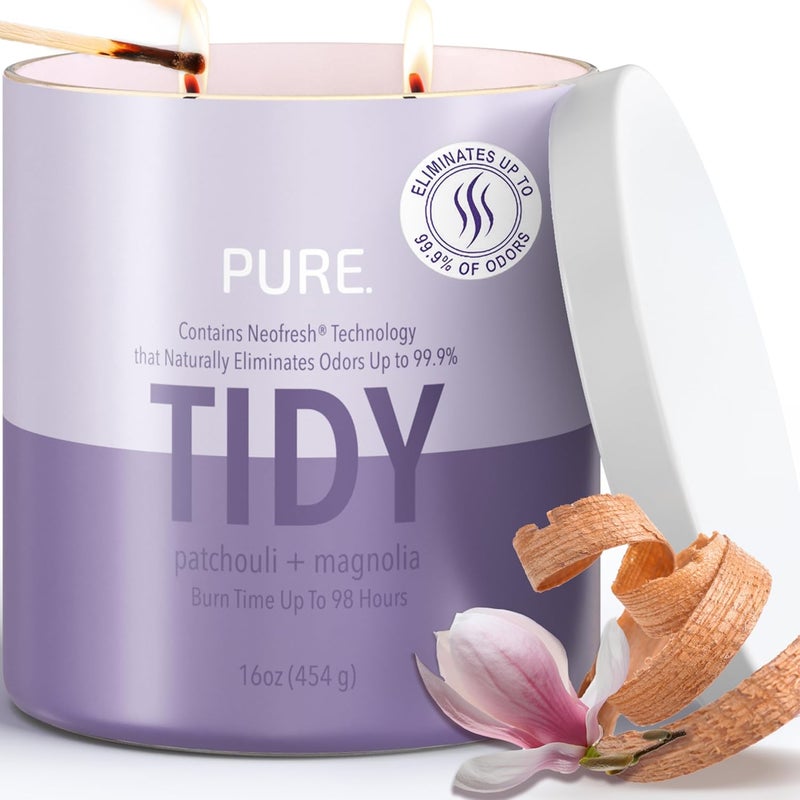 Candle-Lite Pure Patchouli & Magnolia Scented Candles, Mothers Day Gifts for Mom, Odor-Eliminating Neofresh Technology 99.9%, 16 oz 2-Wick Jar, 98 Hours Burn Time
