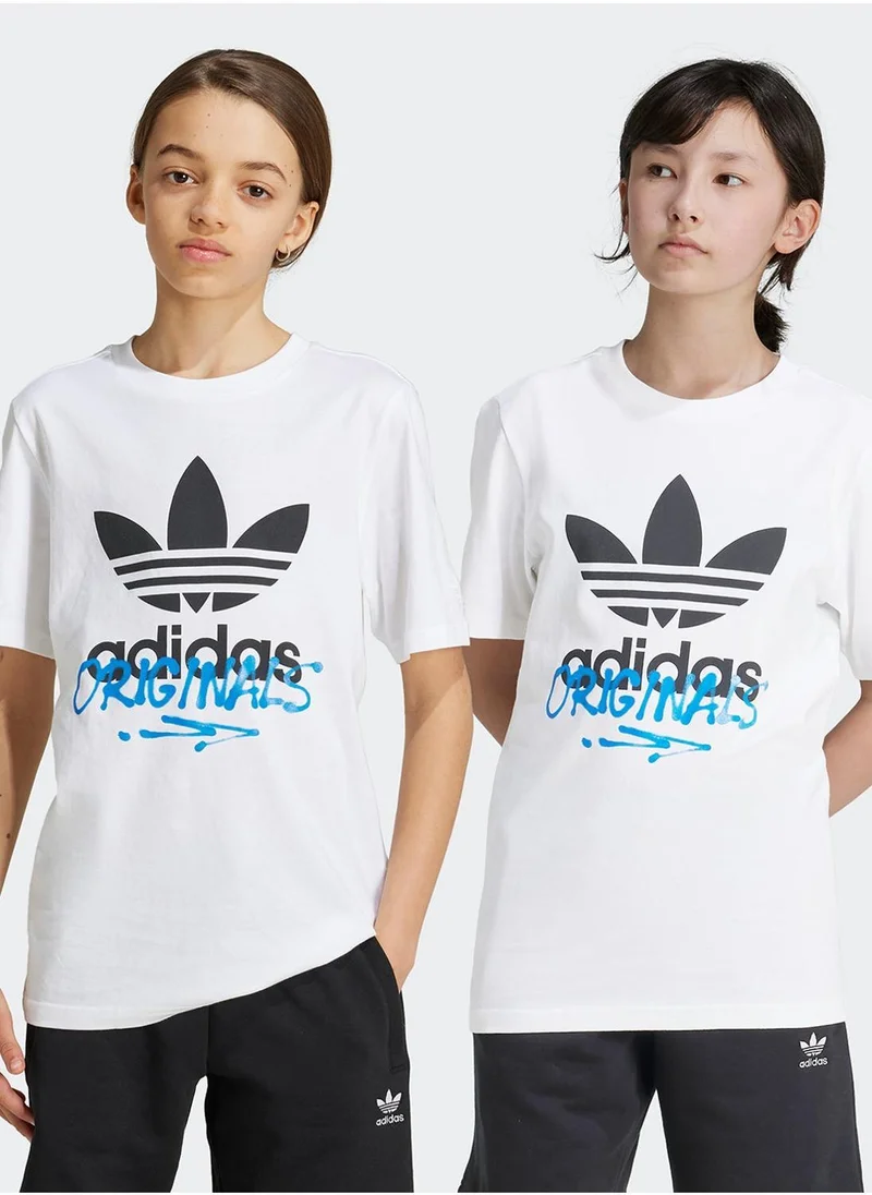 adidas تيشيرت أطفال أبيض برسومات أوريجينالز