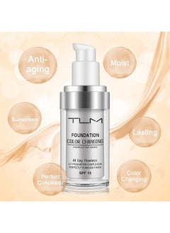 TLM 2 PACK TLM Color Changing Foundation Liquid Base,TLM Concealer Cover Cream,All Day Flawless Warm Skin Tone BB Cream Makeup Base Concealer for All Skin SPF15  - Image 4