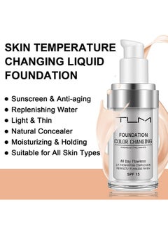 TLM 2 PACK TLM Color Changing Foundation Liquid Base,TLM Concealer Cover Cream,All Day Flawless Warm Skin Tone BB Cream Makeup Base Concealer for All Skin SPF15  - Image 2