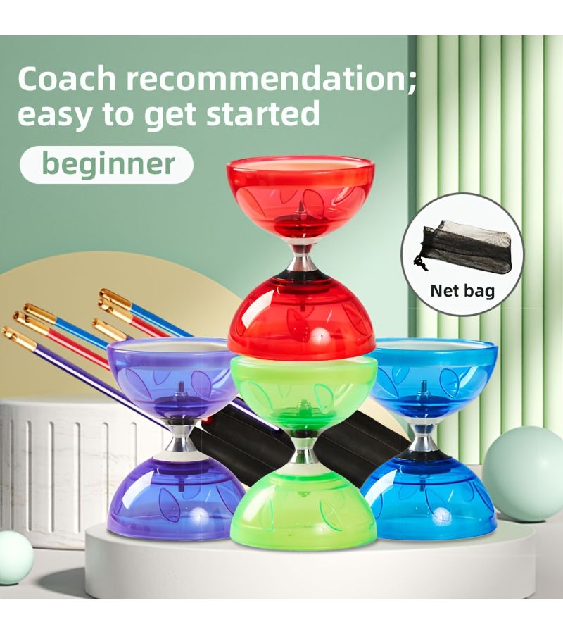Juggling Yo Yo Toy Green Drop Resistant Easy Spin Fitness Set with Handle - Image 1
