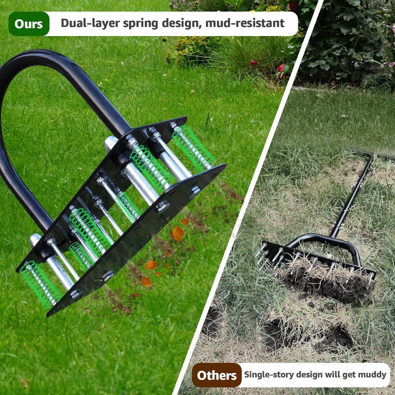 RIFPOD Lawn Aerator, Automatic Dirt and Leaf Clean Design, Heavy Duty Manual Lawn Aerator Tool with 15 Iron Spikes, Height Adjustable, Yard Grass Aerator for Lawn(Black) - Image 2