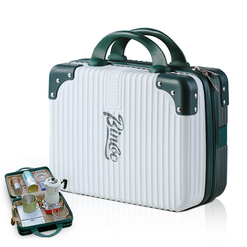 Bincoo حقيبة سفر لصانعة القهوة من بينكو لآلة الإسبريسو حقيبة سفر مقاومة للماء صندوق تخزين صانعة القهوة مع حزام حمل مريح مناسب للسفر المكتب التخييم أبيض وأخضر
