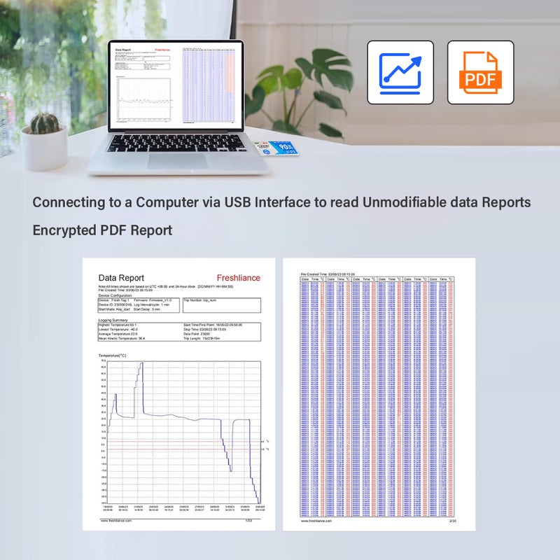 سجل درجات حرارة USB بتقرير PDF - سجل بيانات درجة الحرارة القابل للتخلص من خلاله - مقياس حرارة سجل درجات حرارة لسلاسل التبريد لمدة 90 يومًا للدواء - Image 3