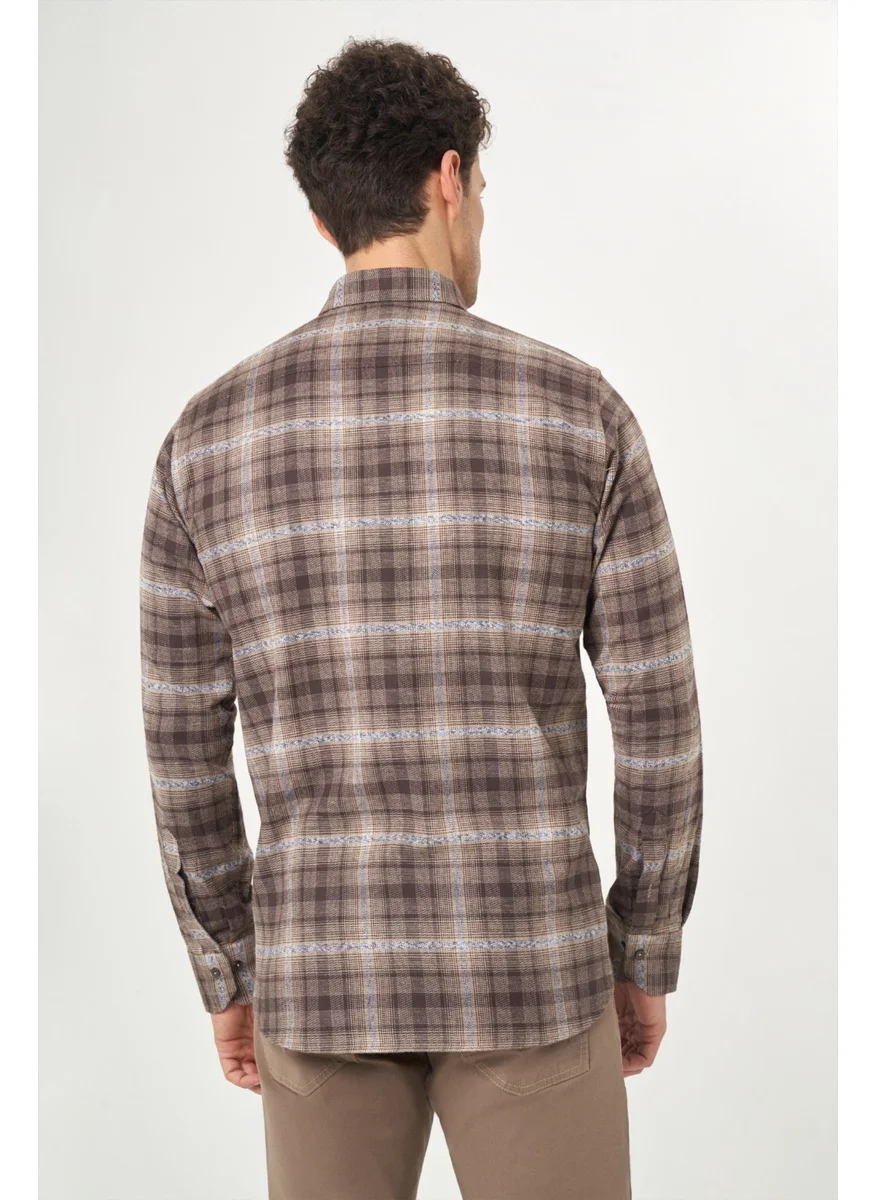 Bisse Men's Regular Fit Long Sleeve Flannel Shirt BROWN GM22K222101_D11