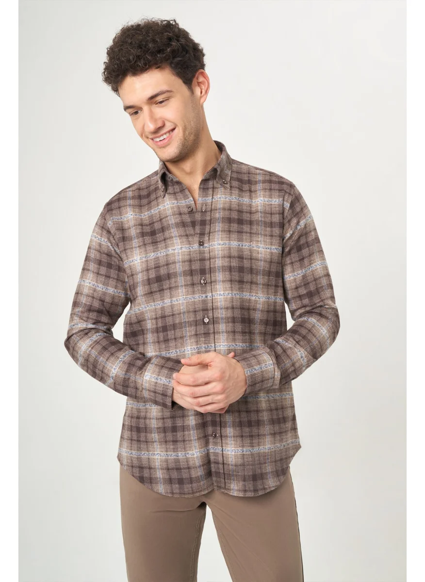 Bisse Men's Regular Fit Long Sleeve Flannel Shirt BROWN GM22K222101_D11