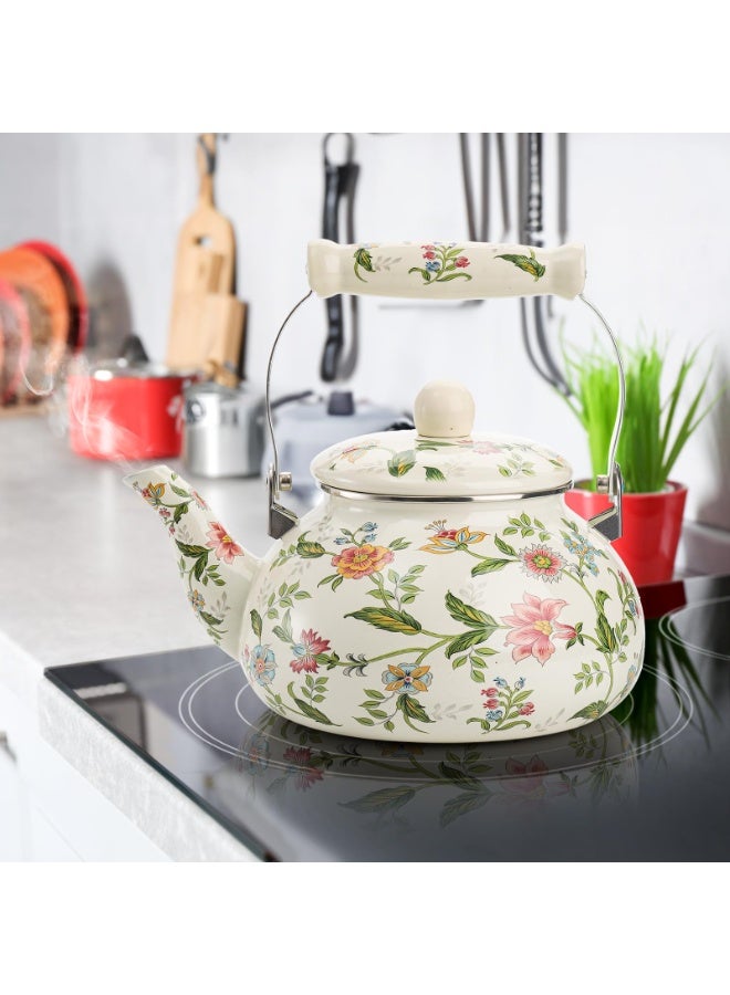 HaHaHai 2.5L tea Kettle & Coffee Pot，Flower Pattern tea Kettle，Vintage Enamel Tea Kettle, Green Floral Enamel on Steel Teapot with Cool Touch Porcelain Handle for Stovetop Home Kitchen Decor - Image 5