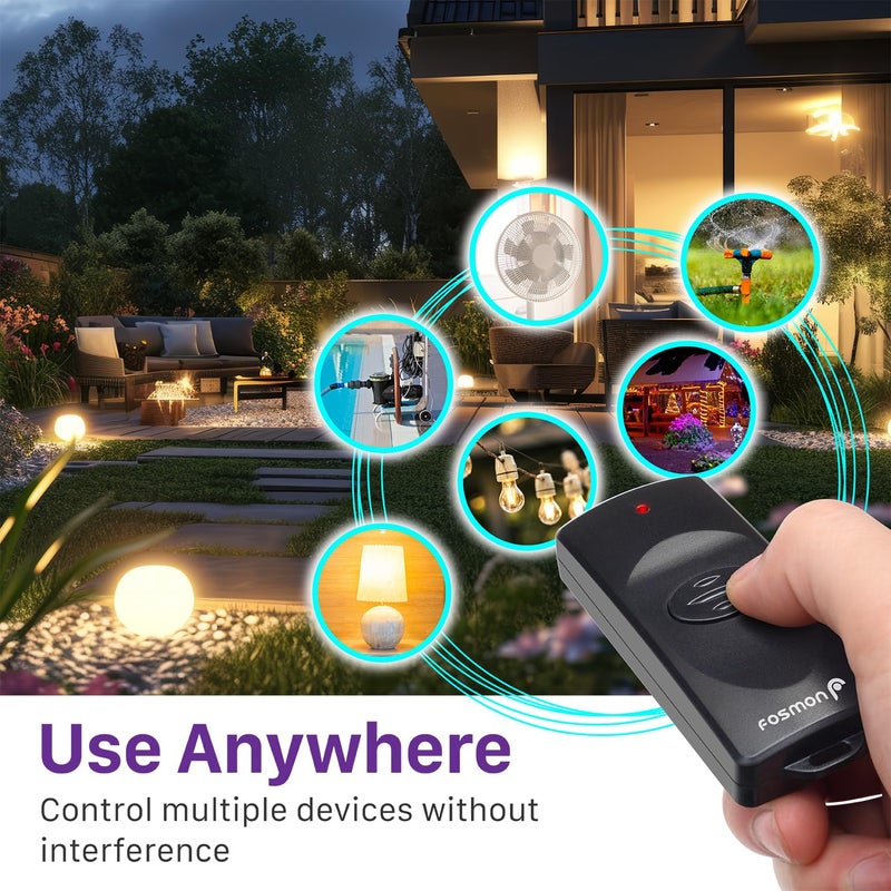 Fosmon Outdoor Indoor Remote Control Outlet with 2 Wireless Remotes, Electrical Plug in Light Switch Weatherproof, 15 A Heavy Duty 3-Prong Plugs Outlets for Outside Lighting, 100 FT Range- ETL Listed - Image 4