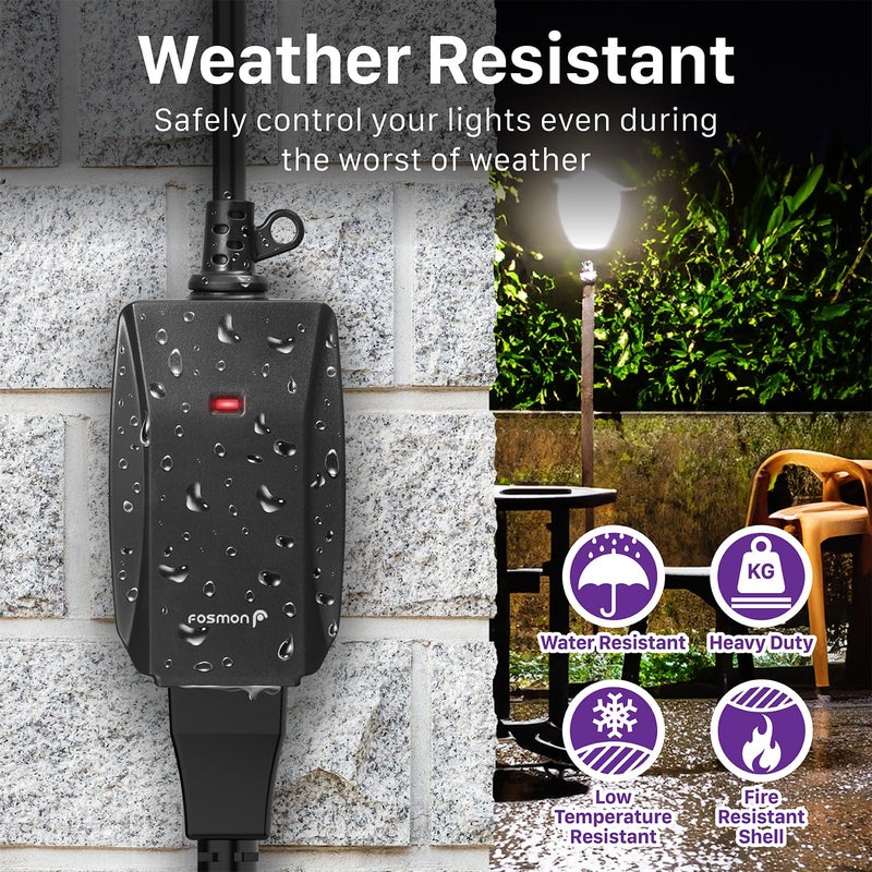 Fosmon Outdoor Indoor Remote Control Outlet with 2 Wireless Remotes, Electrical Plug in Light Switch Weatherproof, 15 A Heavy Duty 3-Prong Plugs Outlets for Outside Lighting, 100 FT Range- ETL Listed - Image 2